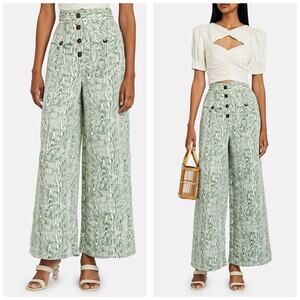 C/MEO Collective Energised Pants Green Print Size 4 Wide Leg High Rise Stretch